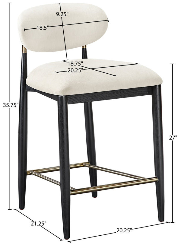 Meridian Furniture Riccio Cream Polyester Counterstool with Ash Frame and Brushed Brass Accents 11042Cream-C