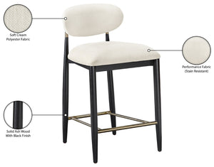 Meridian Furniture Riccio Cream Polyester Counterstool with Ash Frame and Brushed Brass Accents 11042Cream-C
