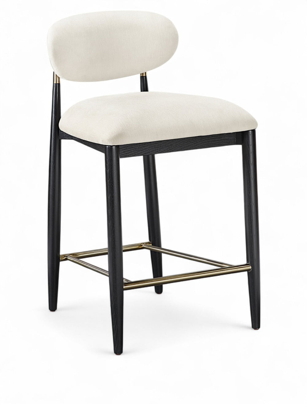 Meridian Furniture Riccio Cream Polyester Counterstool with Ash Frame and Brushed Brass Accents 11042Cream-C