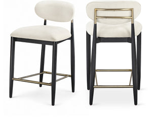 Meridian Furniture Riccio Cream Polyester Counterstool with Ash Frame and Brushed Brass Accents 11042Cream-C
