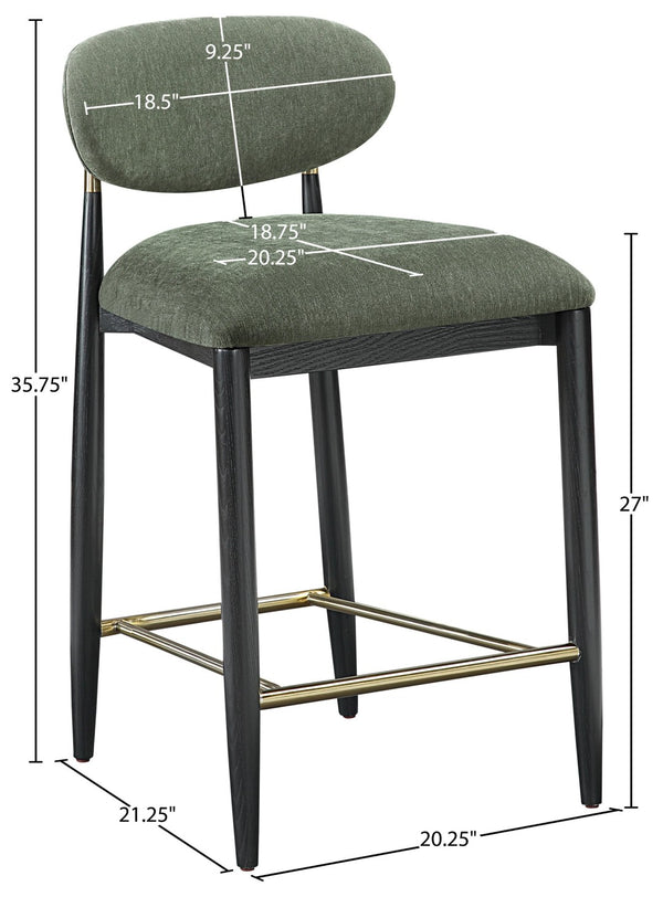 Meridian Furniture Riccio Olive Performance Fabric Counterstool with Ash Frame and Brass Hardware 11042Olive-C