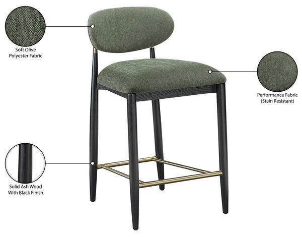 Meridian Furniture Riccio Olive Performance Fabric Counterstool with Ash Frame and Brass Hardware 11042Olive-C