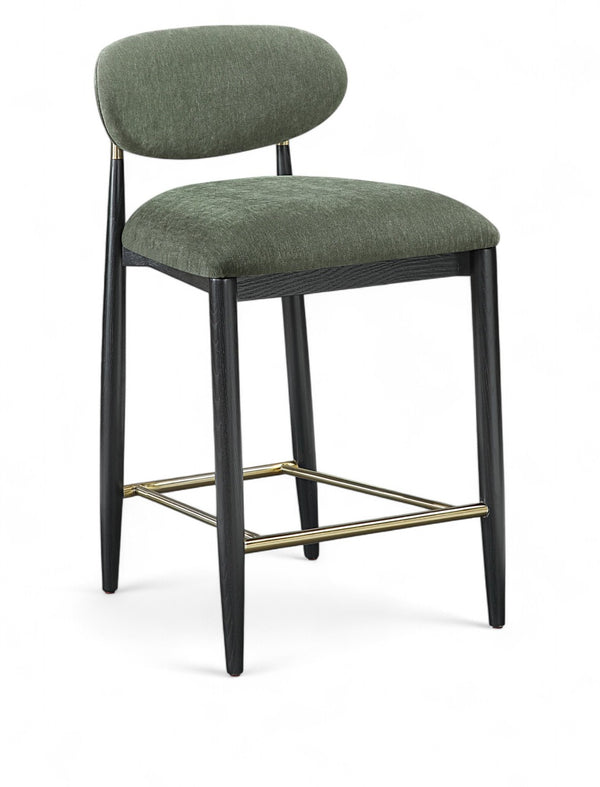 Meridian Furniture Riccio Olive Performance Fabric Counterstool with Ash Frame and Brass Hardware 11042Olive-C
