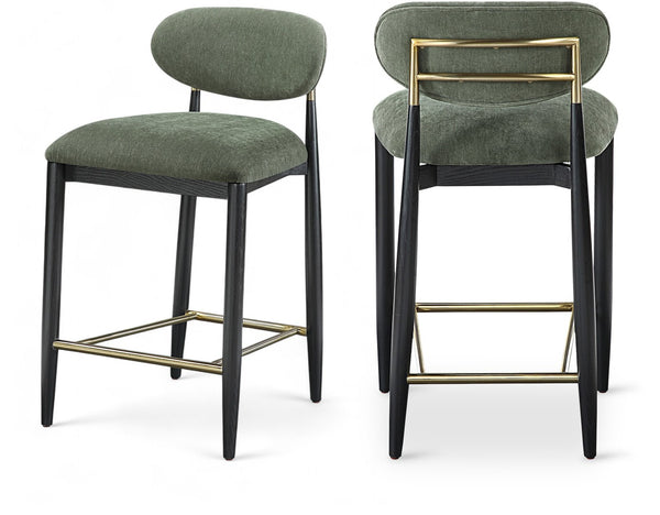 Meridian Furniture Riccio Olive Performance Fabric Counterstool with Ash Frame and Brass Hardware 11042Olive-C