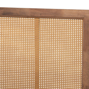 Baxton Studio Baxton Studio Malia Modern Canopy Bed in Walnut Brown with Woven Rattan Headboard for Chic Bedrooms Queen MG-0021-3-Walnut-Queen