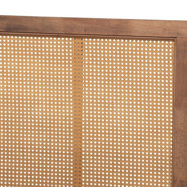Baxton Studio Baxton Studio Malia Modern Canopy Bed in Walnut Brown with Woven Rattan Headboard for Chic Bedrooms Queen MG-0021-3-Walnut-Queen