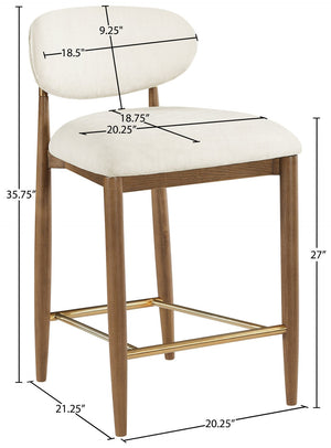 Meridian Furniture Riccio Beige Performance Fabric Counterstool with Walnut Ash Frame and Brass Accents 11043Beige-C