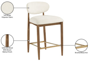 Meridian Furniture Riccio Beige Performance Fabric Counterstool with Walnut Ash Frame and Brass Accents 11043Beige-C