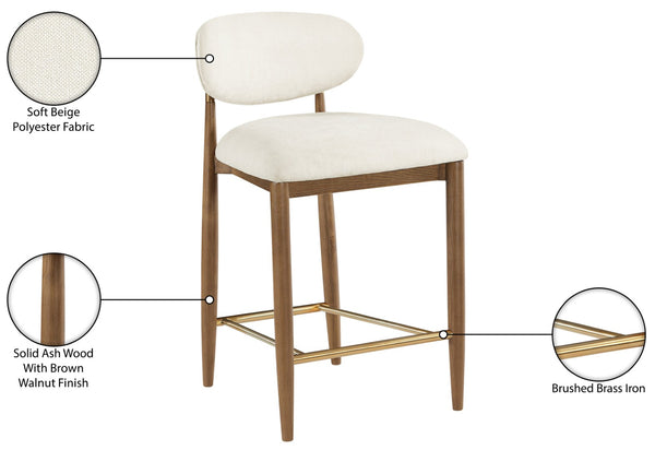 Meridian Furniture Riccio Beige Performance Fabric Counterstool with Walnut Ash Frame and Brass Accents 11043Beige-C