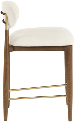 Meridian Furniture Riccio Beige Performance Fabric Counterstool with Walnut Ash Frame and Brass Accents 11043Beige-C