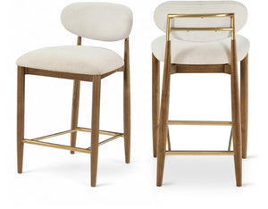 Meridian Furniture Riccio Beige Performance Fabric Counterstool with Walnut Ash Frame and Brass Accents 11043Beige-C