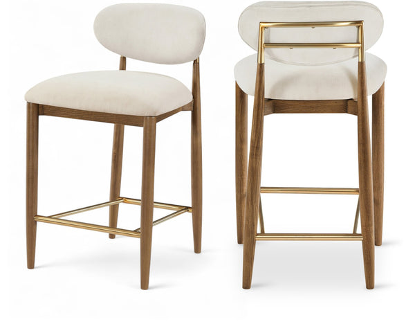 Meridian Furniture Riccio Beige Performance Fabric Counterstool with Walnut Ash Frame and Brass Accents 11043Beige-C