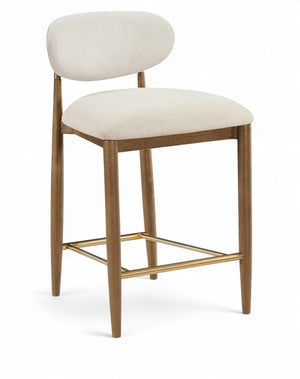 Meridian Furniture Riccio Counter Stool with Walnut Ash Frame Brass Accents and Cream Performance Seat 11043Cream-C