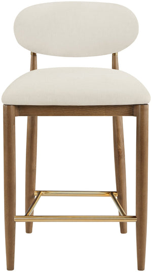 Meridian Furniture Riccio Counter Stool with Walnut Ash Frame Brass Accents and Cream Performance Seat 11043Cream-C