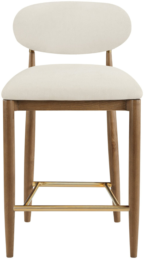 Meridian Furniture Riccio Counter Stool with Walnut Ash Frame Brass Accents and Cream Performance Seat 11043Cream-C
