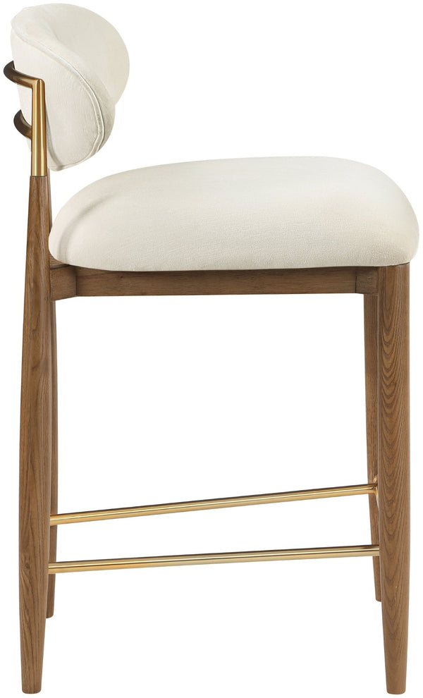 Meridian Furniture Riccio Counter Stool with Walnut Ash Frame Brass Accents and Cream Performance Seat 11043Cream-C