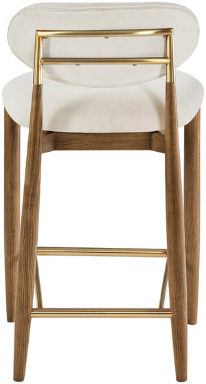 Meridian Furniture Riccio Counter Stool with Walnut Ash Frame Brass Accents and Cream Performance Seat 11043Cream-C