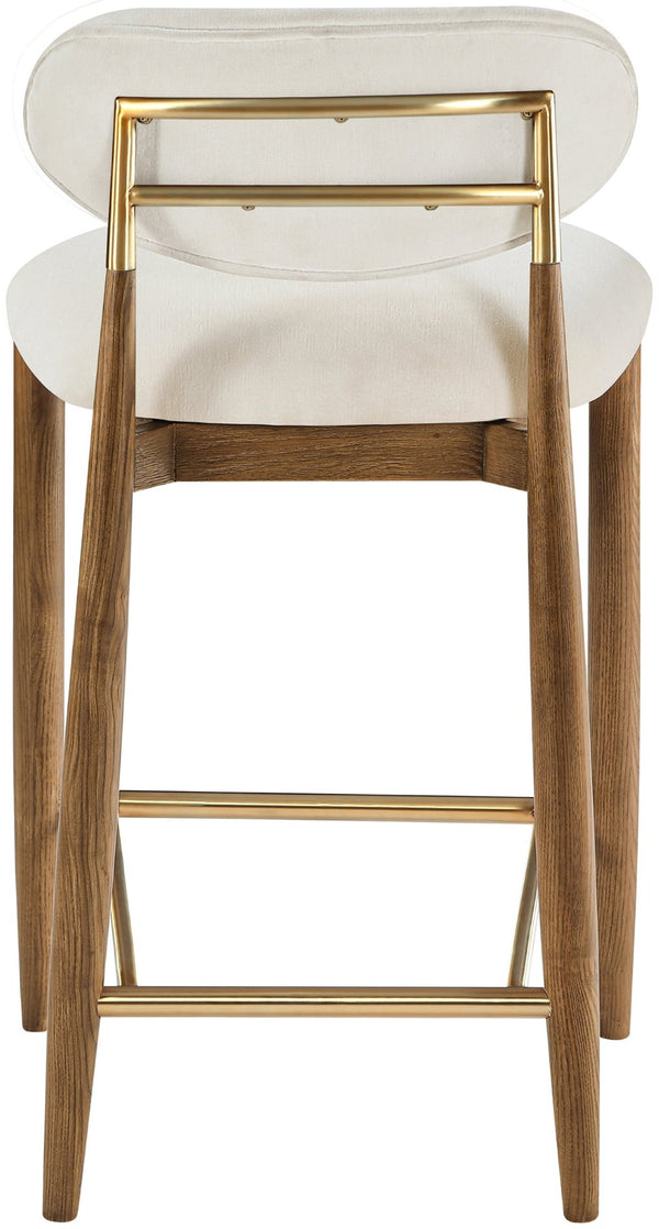 Meridian Furniture Riccio Counter Stool with Walnut Ash Frame Brass Accents and Cream Performance Seat 11043Cream-C