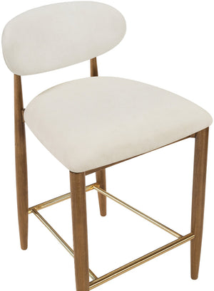 Meridian Furniture Riccio Counter Stool with Walnut Ash Frame Brass Accents and Cream Performance Seat 11043Cream-C