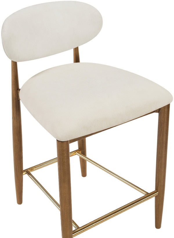 Meridian Furniture Riccio Counter Stool with Walnut Ash Frame Brass Accents and Cream Performance Seat 11043Cream-C