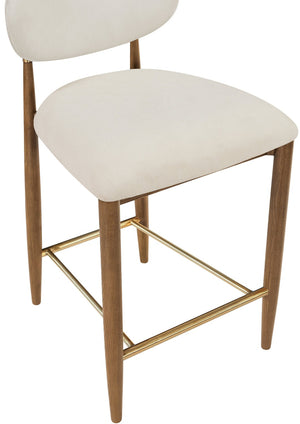 Meridian Furniture Riccio Counter Stool with Walnut Ash Frame Brass Accents and Cream Performance Seat 11043Cream-C