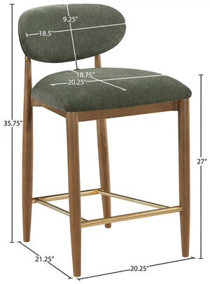 Meridian Furniture Riccio Olive Polyester Counterstool with Brass Accents and Walnut Ash Frame 11043Olive-C