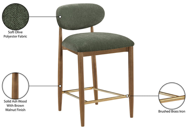 Meridian Furniture Riccio Olive Polyester Counterstool with Brass Accents and Walnut Ash Frame 11043Olive-C