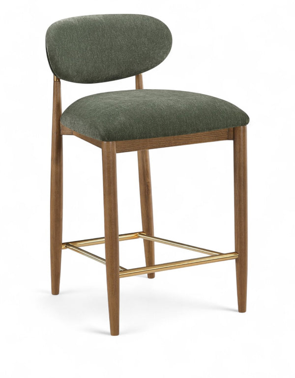 Meridian Furniture Riccio Olive Polyester Counterstool with Brass Accents and Walnut Ash Frame 11043Olive-C