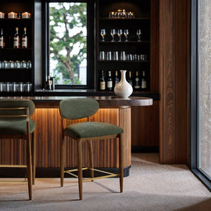 Meridian Furniture Riccio Olive Polyester Counterstool with Brass Accents and Walnut Ash Frame 11043Olive-C