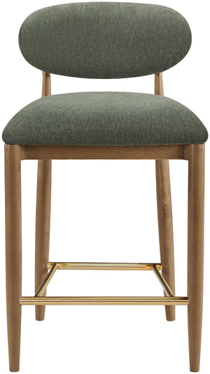 Meridian Furniture Riccio Olive Polyester Counterstool with Brass Accents and Walnut Ash Frame 11043Olive-C