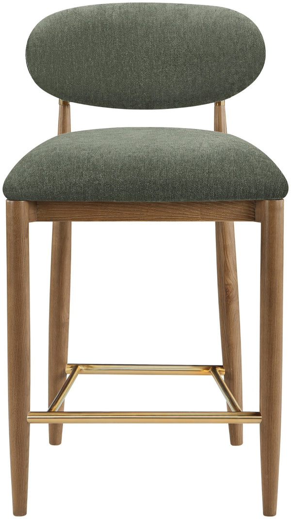 Meridian Furniture Riccio Olive Polyester Counterstool with Brass Accents and Walnut Ash Frame 11043Olive-C