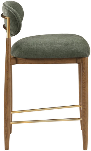 Meridian Furniture Riccio Olive Polyester Counterstool with Brass Accents and Walnut Ash Frame 11043Olive-C