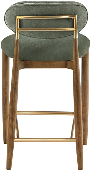 Meridian Furniture Riccio Olive Polyester Counterstool with Brass Accents and Walnut Ash Frame 11043Olive-C