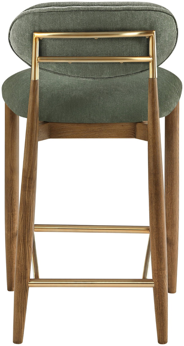 Meridian Furniture Riccio Olive Polyester Counterstool with Brass Accents and Walnut Ash Frame 11043Olive-C