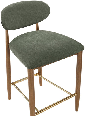 Meridian Furniture Riccio Olive Polyester Counterstool with Brass Accents and Walnut Ash Frame 11043Olive-C