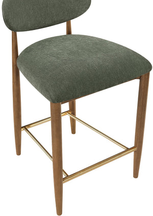 Meridian Furniture Riccio Olive Polyester Counterstool with Brass Accents and Walnut Ash Frame 11043Olive-C