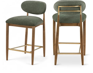 Meridian Furniture Riccio Olive Polyester Counterstool with Brass Accents and Walnut Ash Frame 11043Olive-C