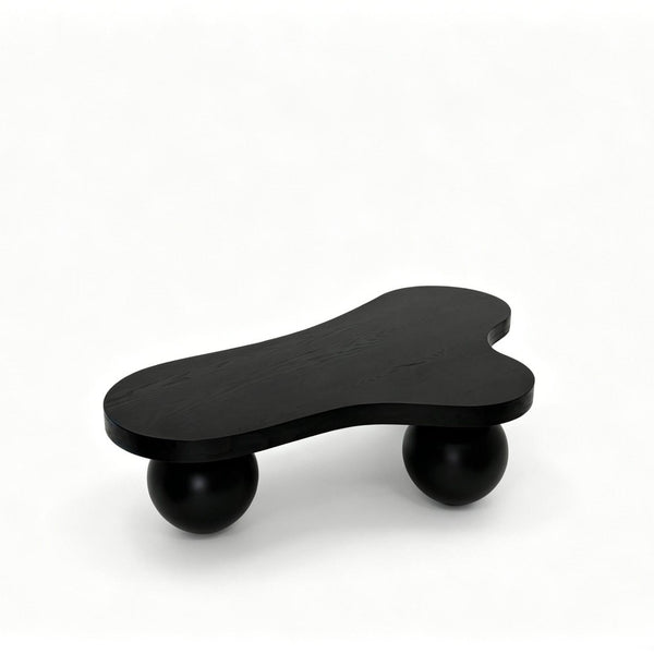English Elm 46 Inch Cloud Shaped Coffee Table with Ash Veneer Top and Sculptural Sphere Legs Black W3935S00006