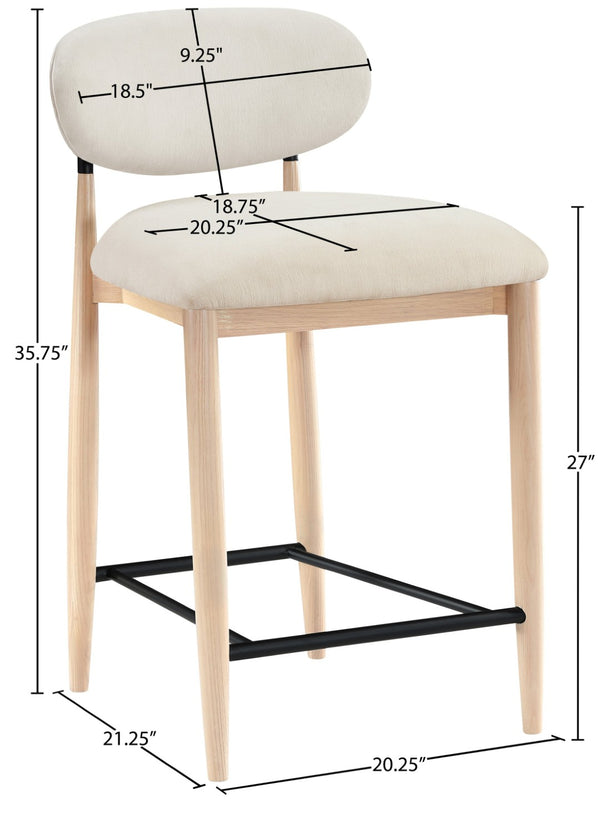 Meridian Furniture Riccio Counter Stool with Ash Wood Frame and Cream Performance Fabric for Kitchen Islands 11044Cream-C