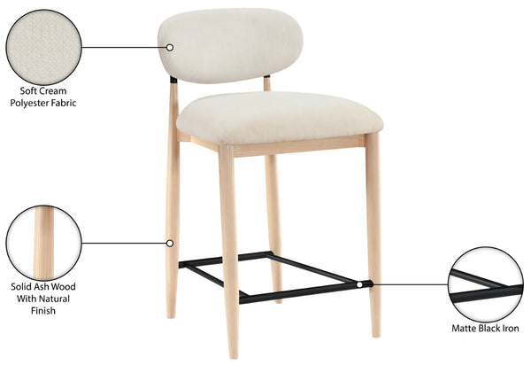 Meridian Furniture Riccio Counter Stool with Ash Wood Frame and Cream Performance Fabric for Kitchen Islands 11044Cream-C