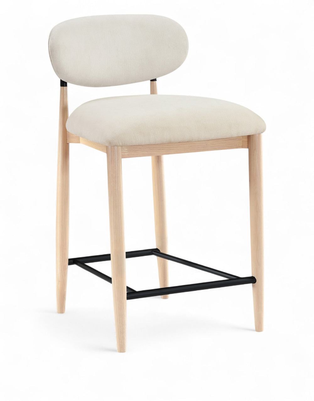 Meridian Furniture Riccio Counter Stool with Ash Wood Frame and Cream Performance Fabric for Kitchen Islands 11044Cream-C