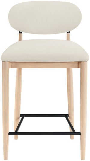 Meridian Furniture Riccio Counter Stool with Ash Wood Frame and Cream Performance Fabric for Kitchen Islands 11044Cream-C