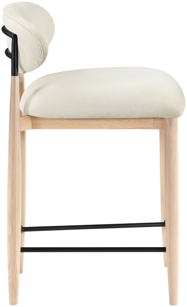Meridian Furniture Riccio Counter Stool with Ash Wood Frame and Cream Performance Fabric for Kitchen Islands 11044Cream-C