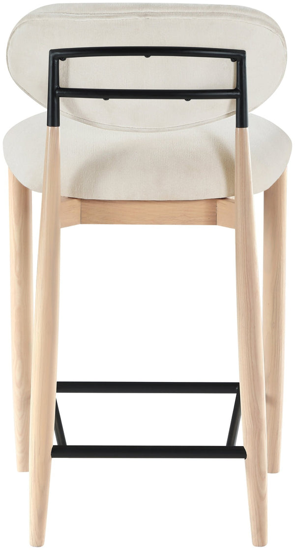 Meridian Furniture Riccio Counter Stool with Ash Wood Frame and Cream Performance Fabric for Kitchen Islands 11044Cream-C