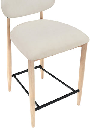 Meridian Furniture Riccio Counter Stool with Ash Wood Frame and Cream Performance Fabric for Kitchen Islands 11044Cream-C