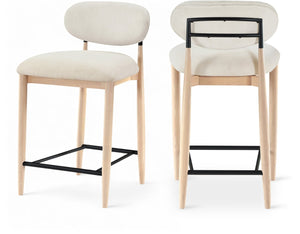 Meridian Furniture Riccio Counter Stool with Ash Wood Frame and Cream Performance Fabric for Kitchen Islands 11044Cream-C