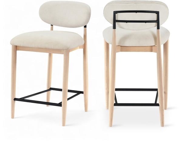 Meridian Furniture Riccio Counter Stool with Ash Wood Frame and Cream Performance Fabric for Kitchen Islands 11044Cream-C