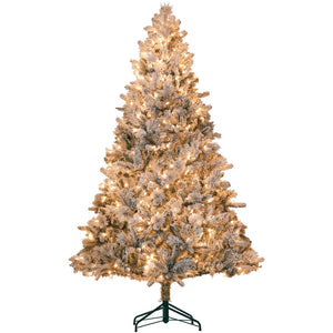 English Elm Homcom 7.5 Ft Snow Flocked Christmas Tree With 500 Warm Lights, Lifelike Hinged Design For Holidays W2225P249672