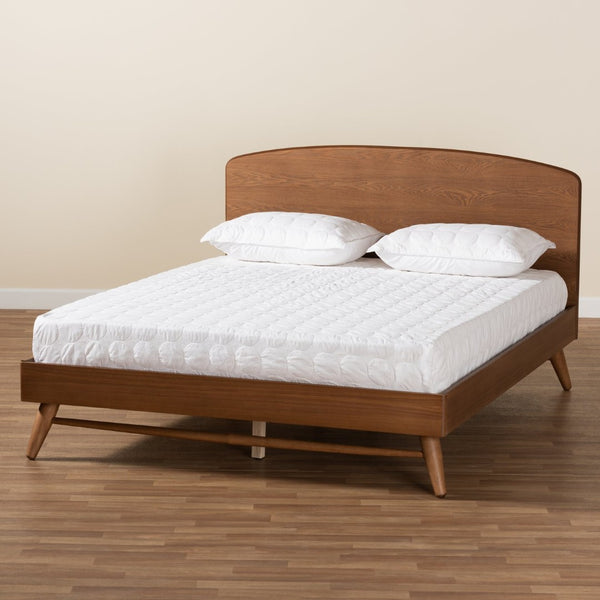 Baxton Studio Baxton Studio Keagan Mid-Century Modern Walnut Brown Platform Bed for Stylish Bedroom Transformation Queen MG-2200-1-Ash Walnut-Queen