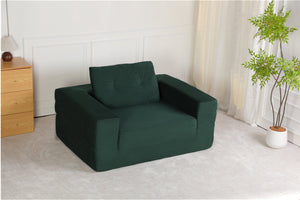 English Elm Compression Human Dog Sofa Bed 3-in-1 Folding Corduroy Floor Couch with Memory Foam Pillow for Living Room Dark Green W3723P376786